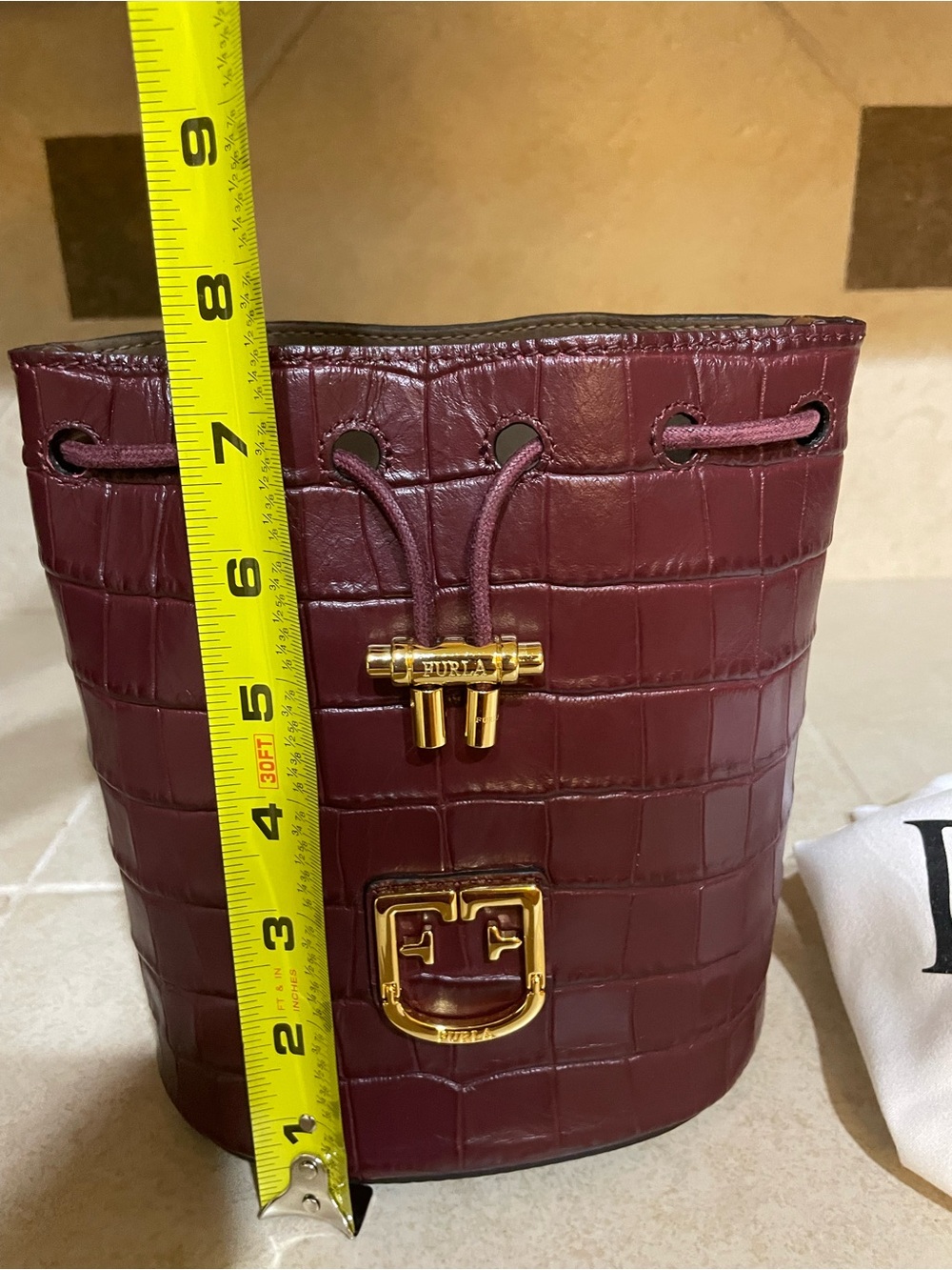 Furla Dark Red Croc-Embossed Shoulder Bag - Picture 10 of 11